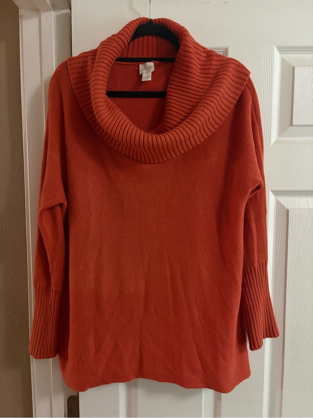 Chico's cowl neck orange sweater pullover autumn fall stretch comfy cozy M